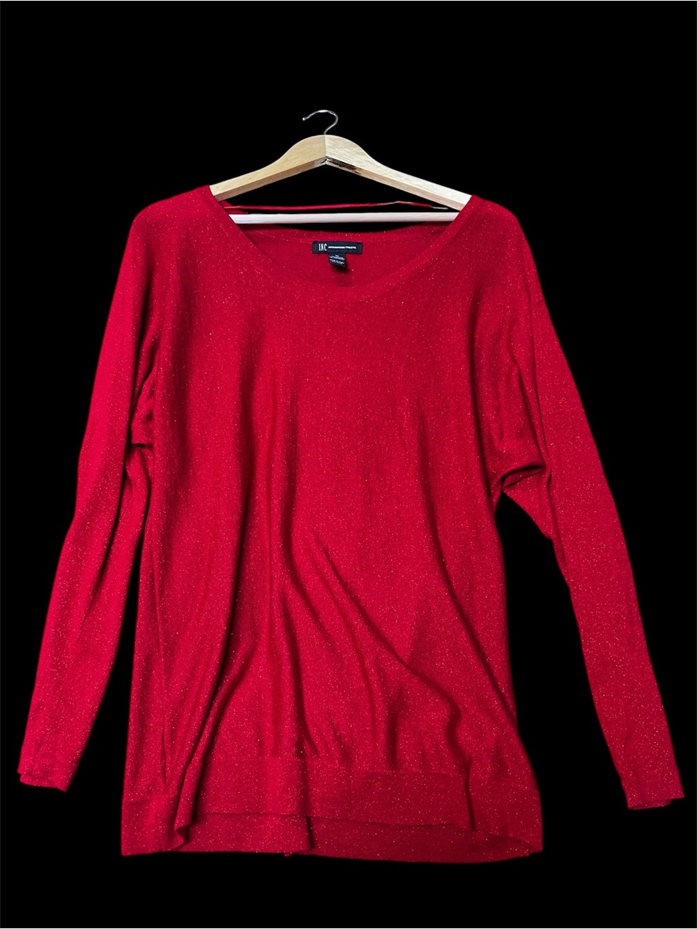 INC Ruby Red Metallic Long Sleeve Dolman Blouse Top Size XL